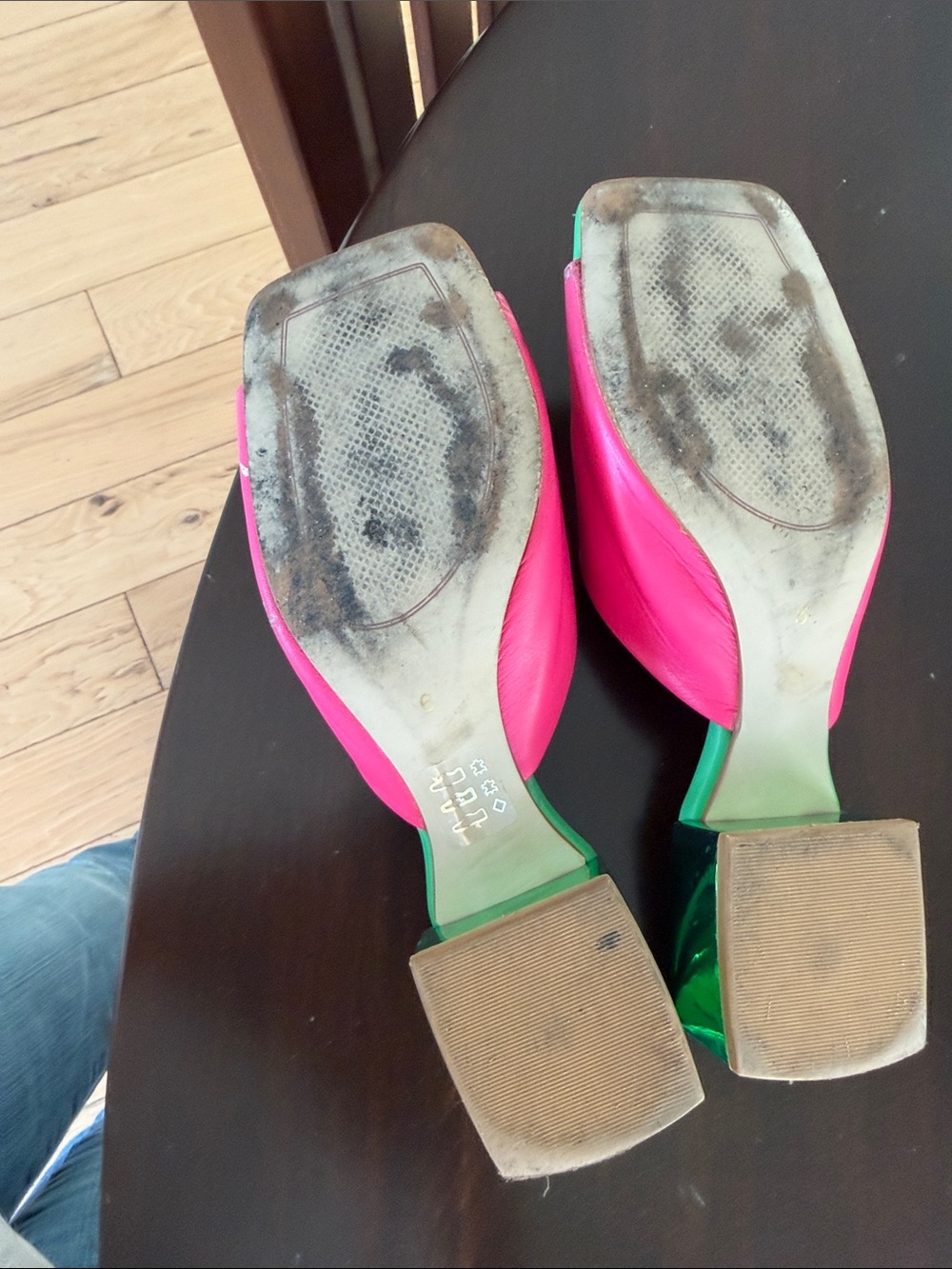 CECELIA NEW YORK Hot Pink and Green Leather Slide Mules - Picture 7 of 9
